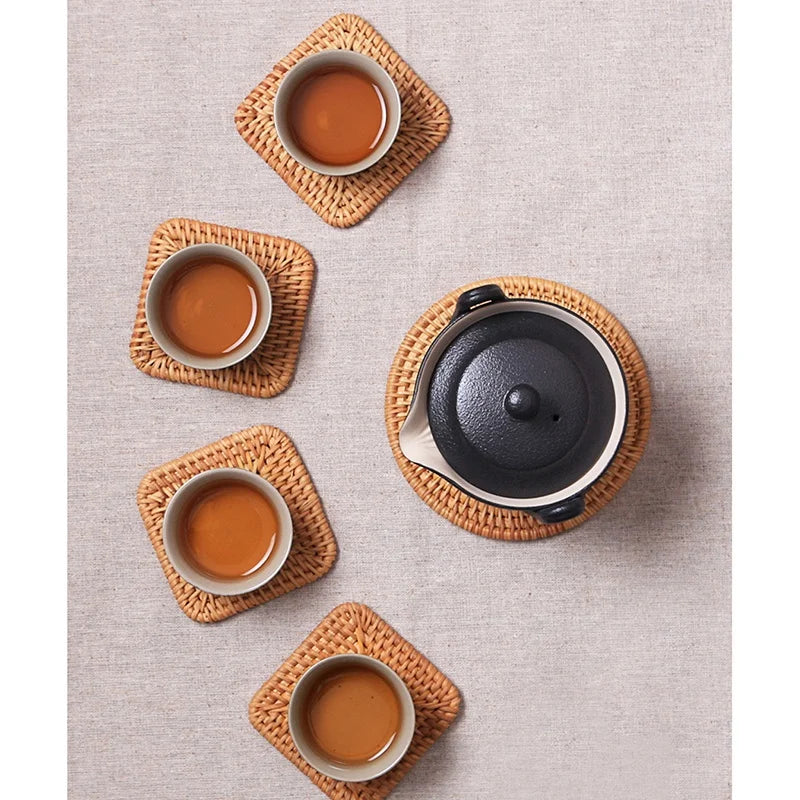 Rattan Weave Coaster Set 6Pcs | Heat Resistant | Custom Material MOQ 500