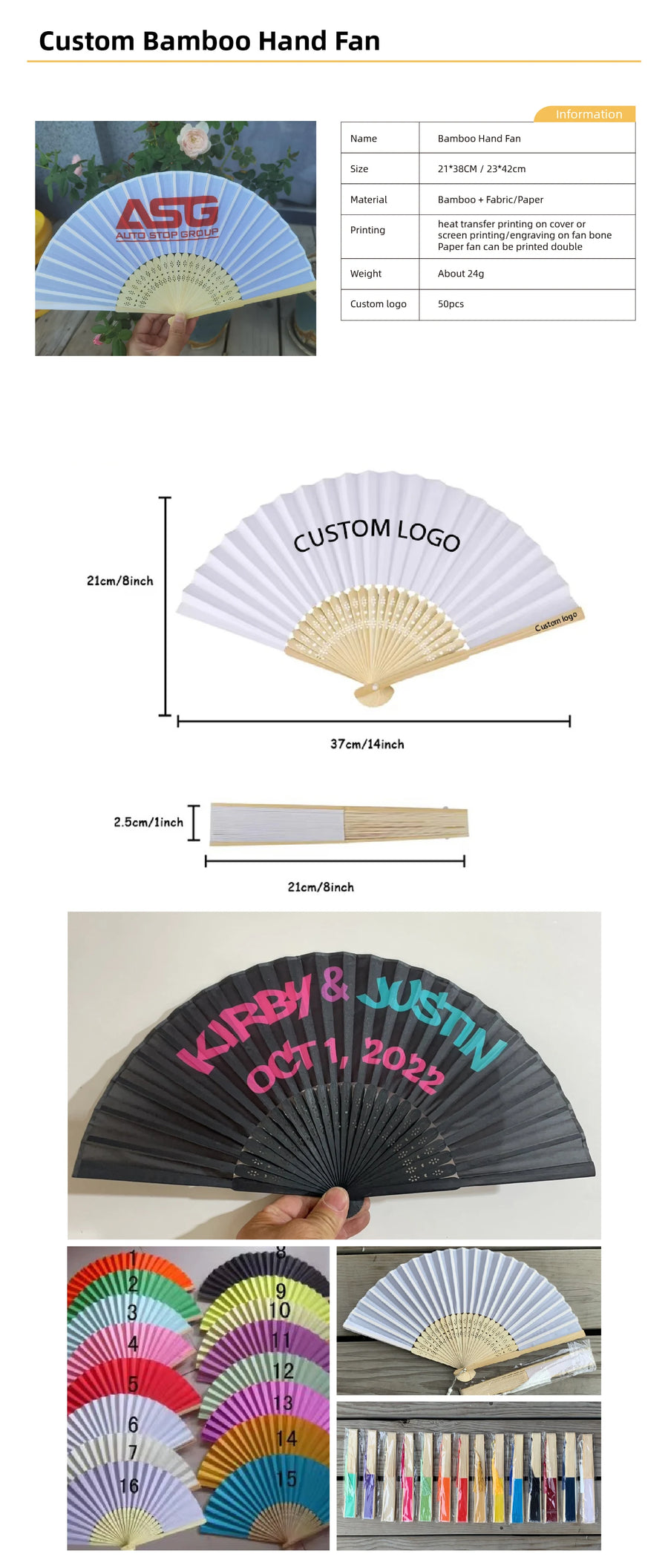 Custom Bamboo Hand Fans with Logo – 100 MOQ, 7-Day Lead