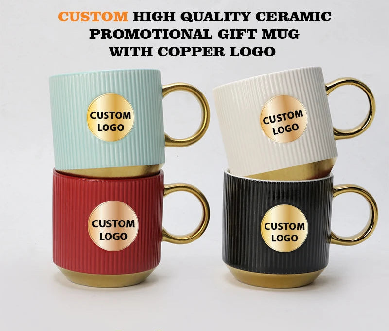 Custom Logo Ribbed Ceramic Mug - Premium Textured Coffee Cup