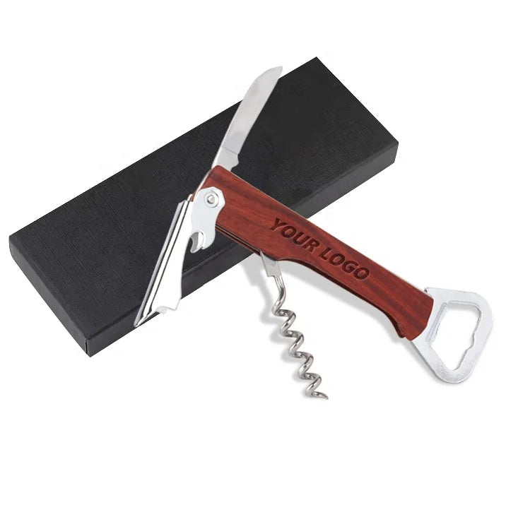 Wooden Wine Bottle Opener | Custom Laser Engraving | 3-in-1 Corkscrew
