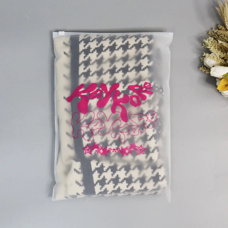 Custom Plastic T-Shirt Bags | Frosted Zip Lock | MOQ 100