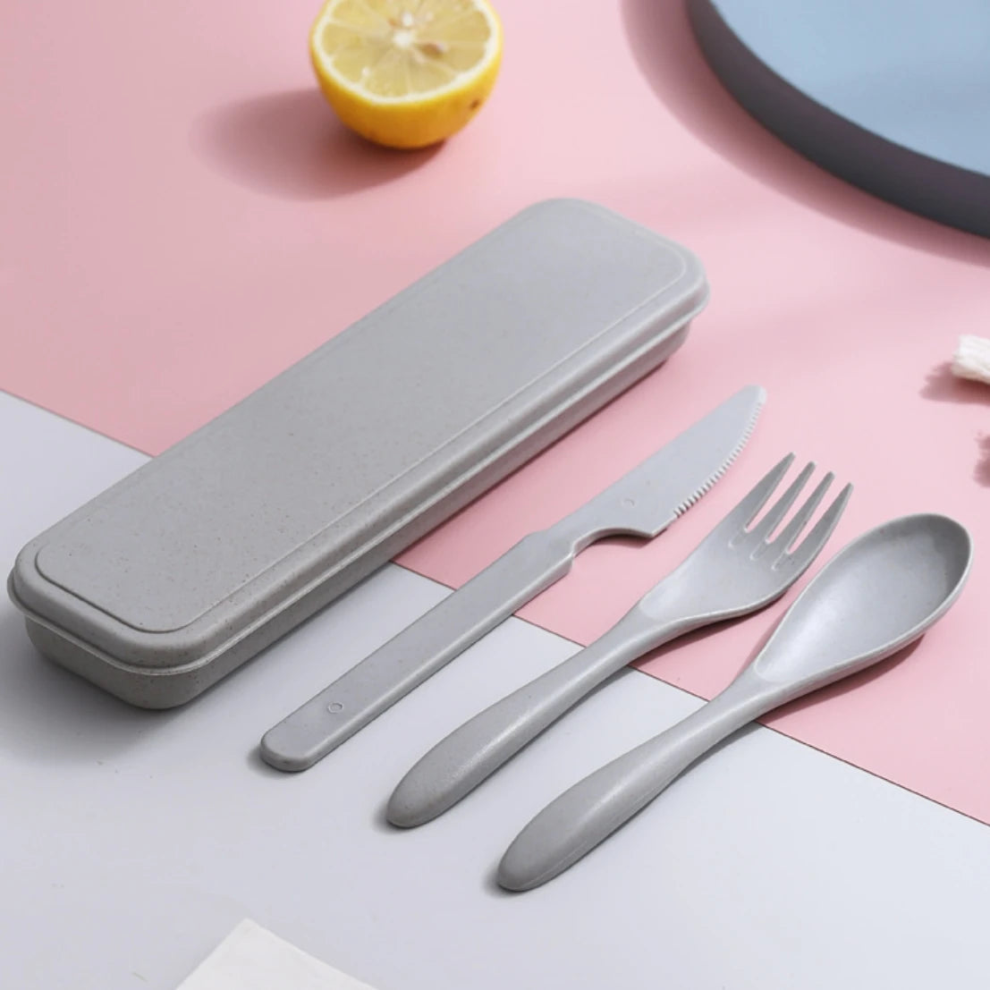 Custom Wheat Straw Travel Utensil Set with Case for Office Lunch, School Meals & Everyday Carry