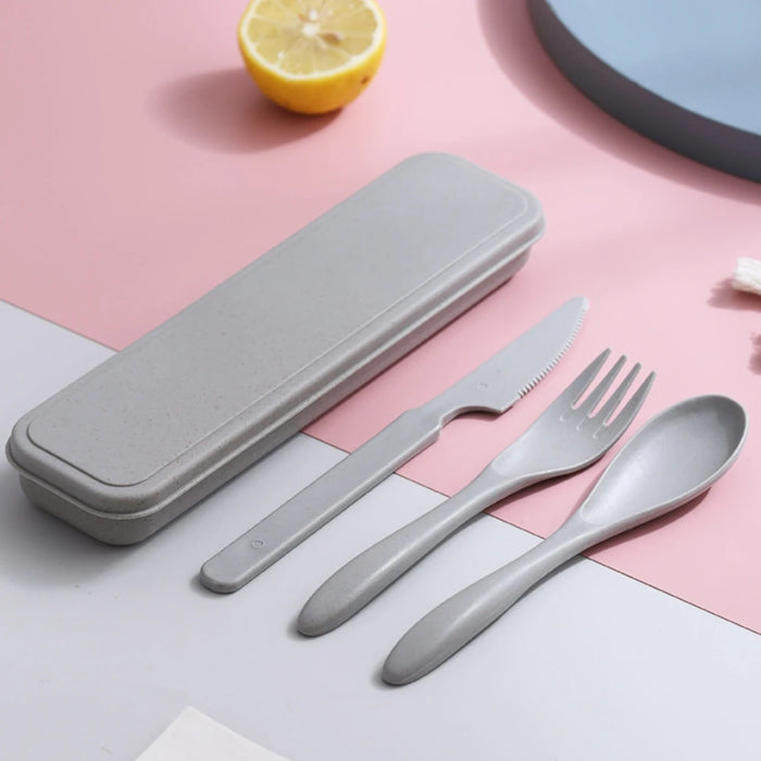 Custom Wheat Straw Travel Utensil Set with Case for Office Lunch, School Meals & Everyday Carry