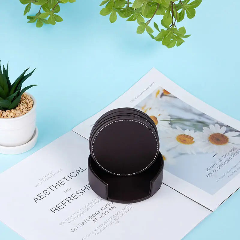 Custom Logo Leather Coasters with Holder | Wholesale OEM