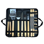 Custom Wooden Handle BBQ Tool Set: Stainless Steel, Laser Engraved Logo, MOQ 100 for Grilling & Camping