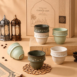 Handmade Arabic Coffee Cups: 1,000 MOQ, 80ml, Stackable | Lead-Free Stoneware Middle Eastern Style