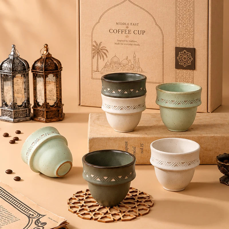 Handmade Arabic Coffee Cups: 1,000 MOQ, 80ml, Stackable | Lead-Free Stoneware Middle Eastern Style
