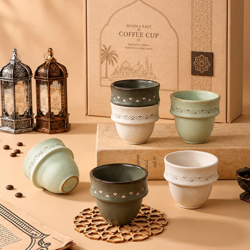 Handmade Arabic Coffee Cups: 1,000 MOQ, 80ml, Stackable | Lead-Free Stoneware Middle Eastern Style