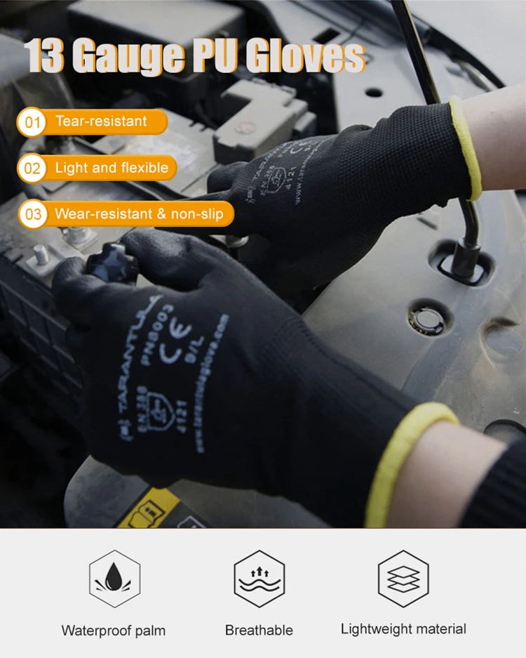 13G PU Coated Work Gloves with CE EN388 4131X | Anti-Slip, Custom Logo Bulk Order