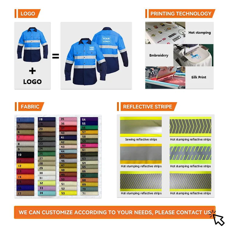 High Visibility Safety Work Shirts for Construction & Industrial Teams(Custom Logo, Industrial Use)