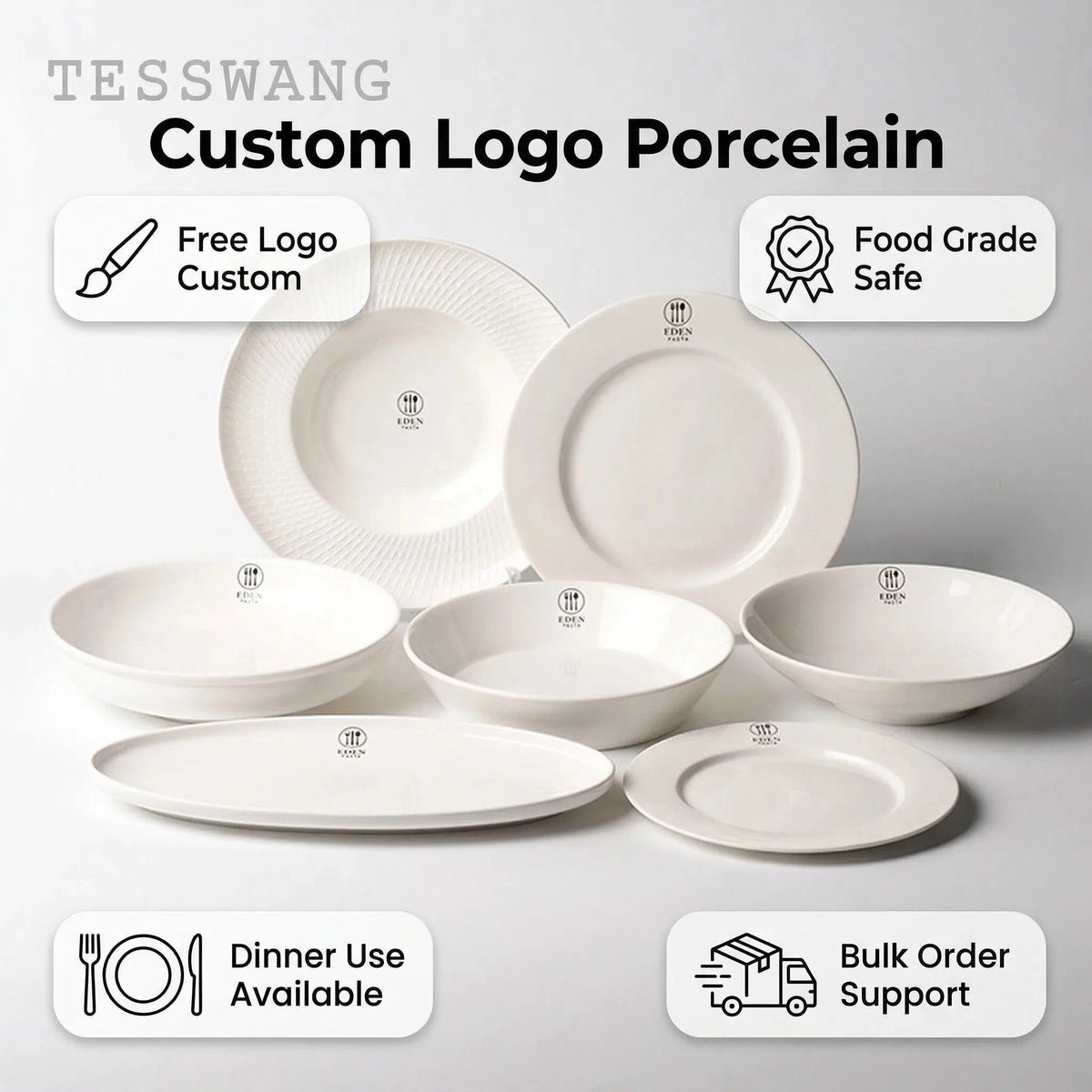 Custom Logo Porcelain Tableware Plates | Hotel Restaurant Wholesale