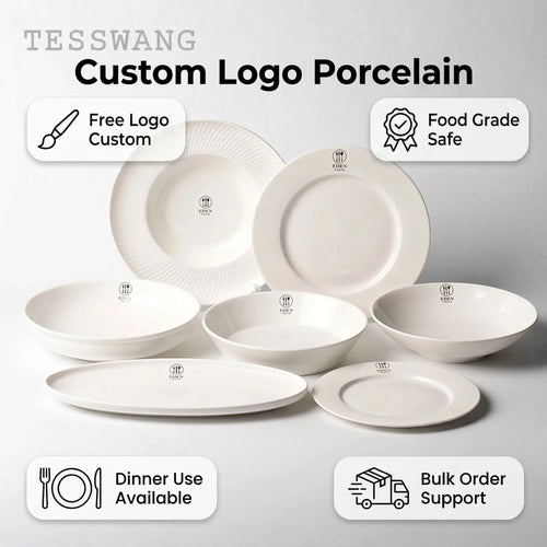 Custom Logo Porcelain Tableware Plates | Hotel Restaurant Wholesale
