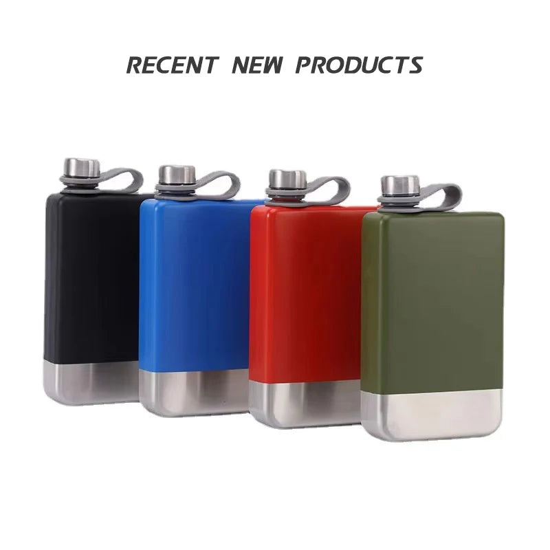 Custom Metal Flask with Logo — Matte Black Gift Set
