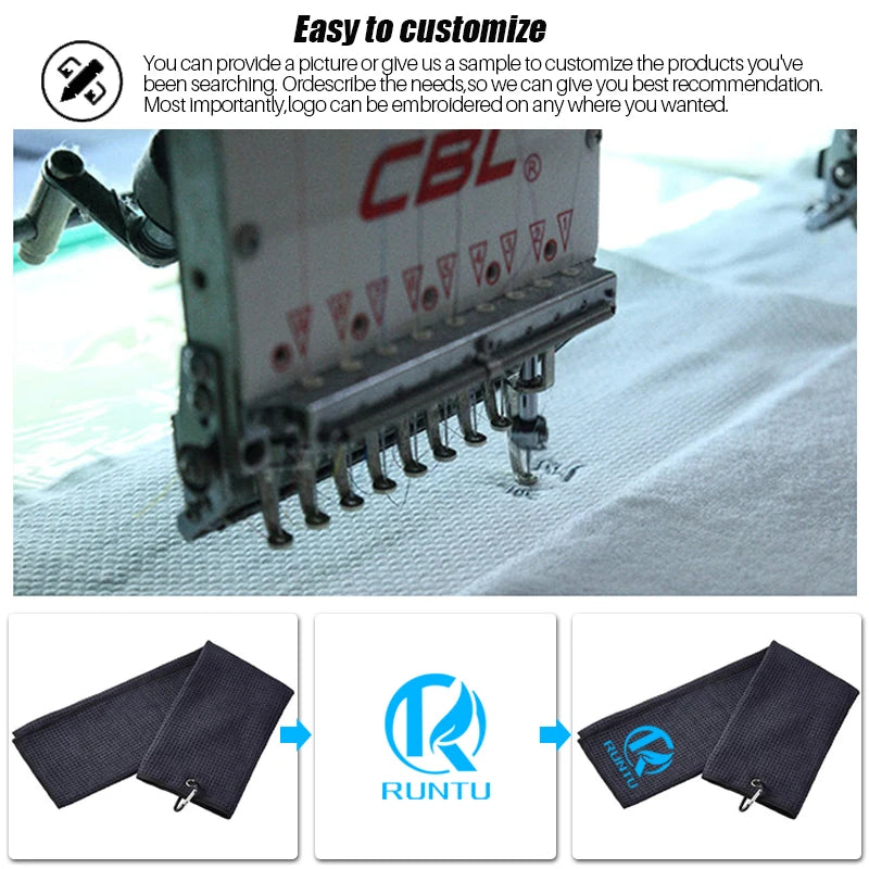 Custom Microfiber Golf Towels | 50-Piece MOQ & 10-Day Lead Time | Waffle Pattern & Carabiner Clip