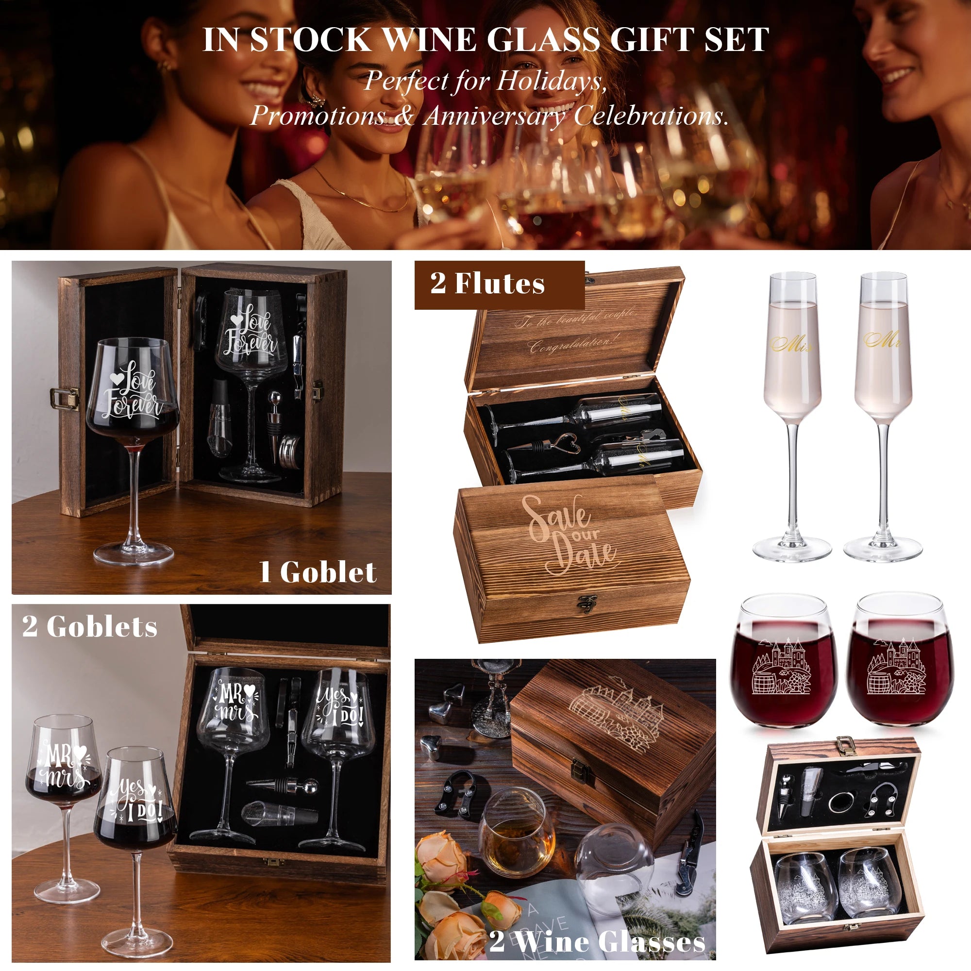 Custom Crystal Champagne Flutes | 100 MOQ for Wedding & Event Toasting