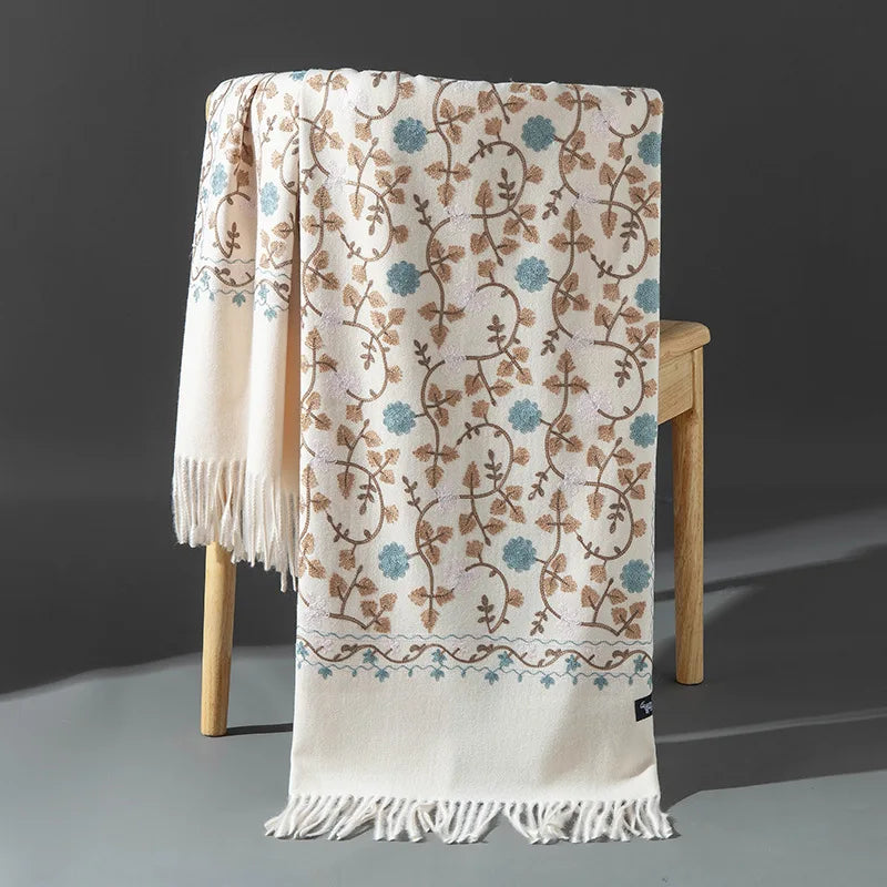 Embroidered Winter Polyester Scarf | Floral Design | Tassel Finish | 1 MOQ | Modest Fashion