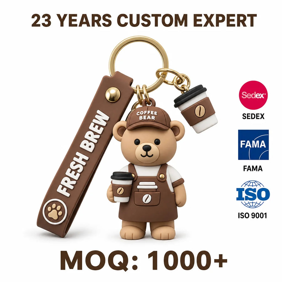Custom PVC Bear Keychain | 1,000 MOQ | EN71/REACH | 24hr Design