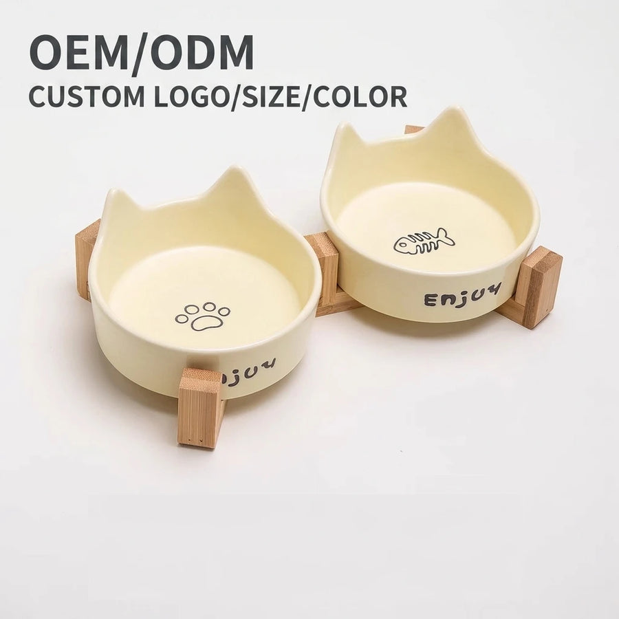 Custom Ceramic Cat Bowls with Cat Ear Design | MOQ 32 Pieces