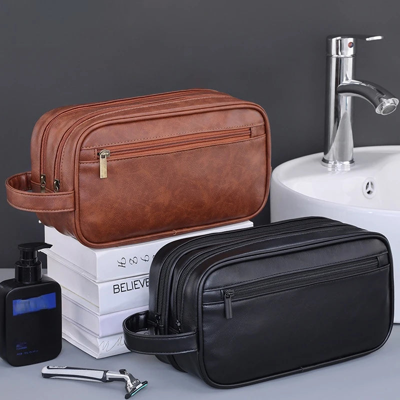 Custom PU Leather Dopp Kit Bag with Logo for Men | Bulk Corporate Travel Toiletry Bags