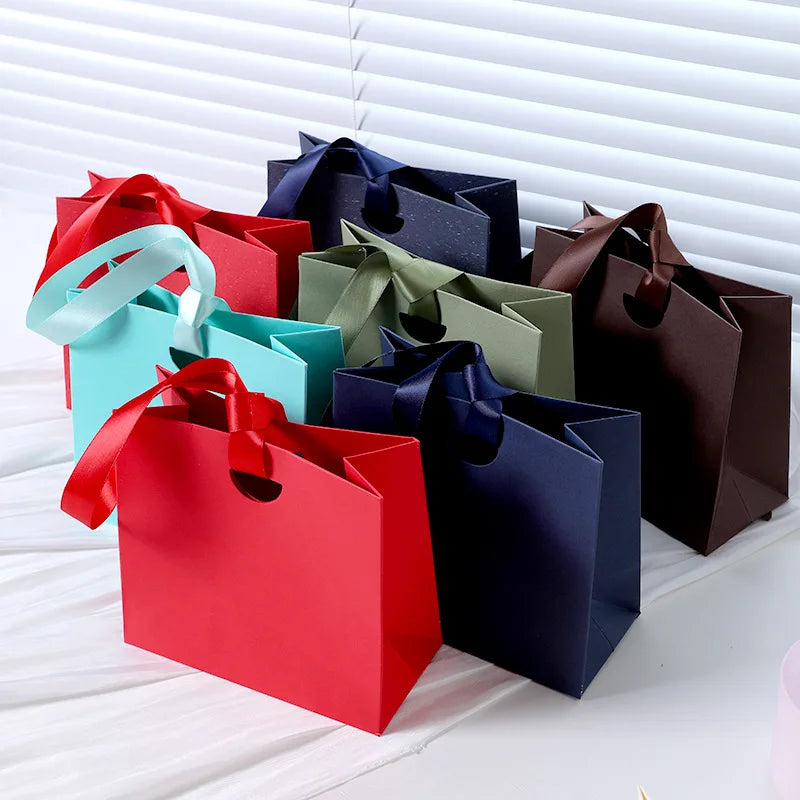 Custom Ribbon Handle Paper Gift Bags | Jewelry Packaging MOQ 100