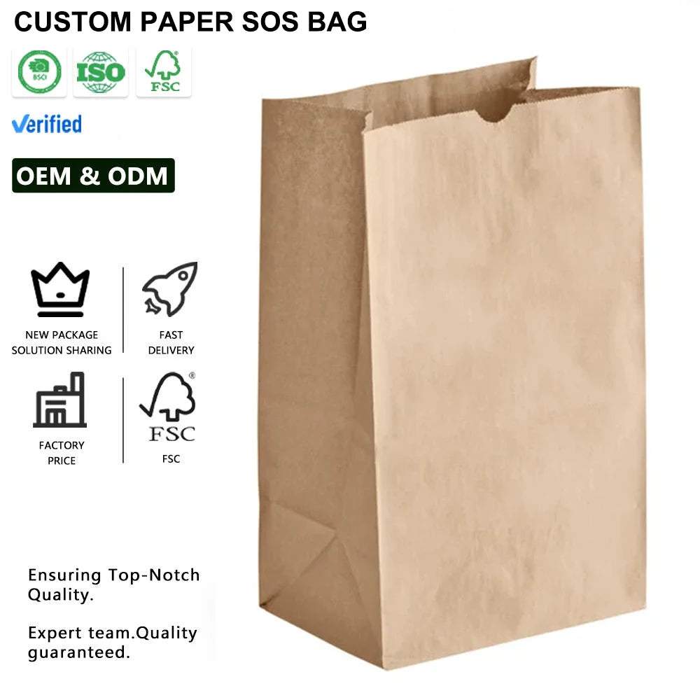 Custom Kraft Paper Bags 100% Recycled | Logo Printing | Restaurant Takeout