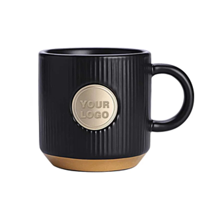Custom Logo Ribbed Ceramic Mug - Premium Textured Coffee Cup