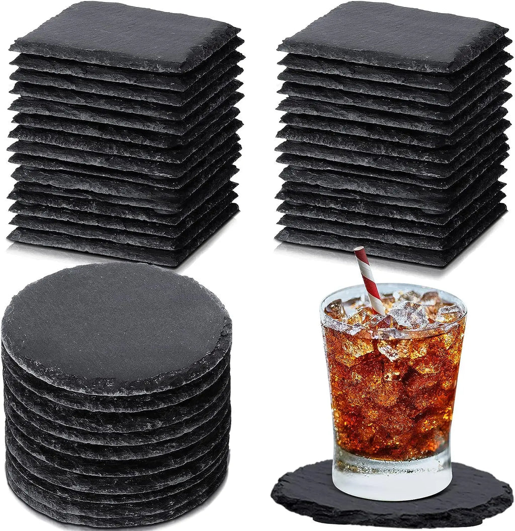 LFGB Certified Slate Coasters 4x4 | Custom Logo | Natural Stone | Bulk
