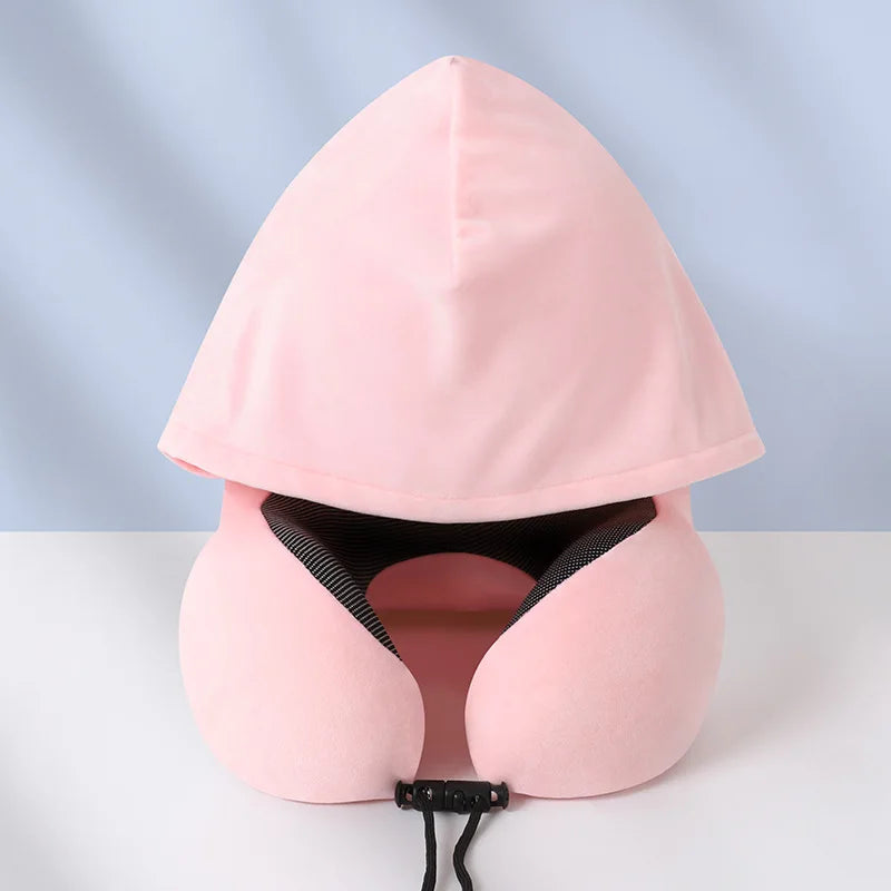 High Support Memory Foam U Shaped Travel Neck Pillow with Hood