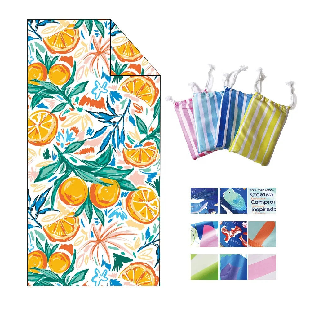 Custom Microfiber Beach Towel 100pcs MOQ | 80/20 Blend, Sublimation Print, 480ml Absorbency for Promotions