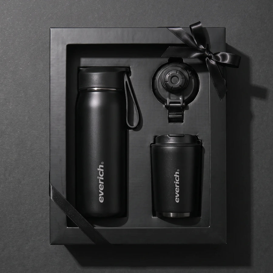 Insulated Water Bottle Set with Logo | 18/8 Steel | 12-24 Hour Insulation