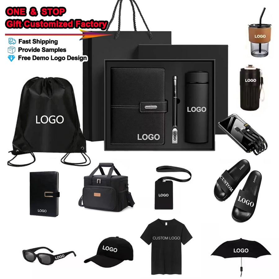 Custom Logo Business Gift Set with Notebook, Drinkware and Everyday Accessories