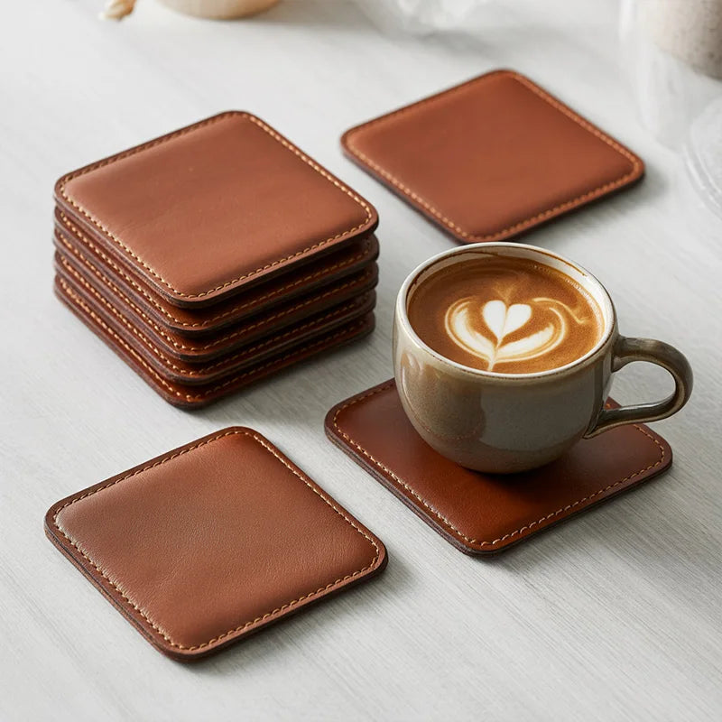 Custom PU Leather Coasters with Logo | MOQ 200 pcs