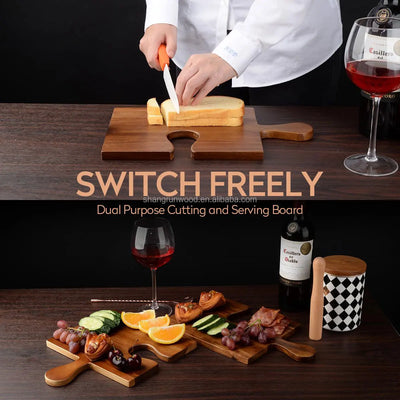 Acacia Wood Cutting Board Set | Charcuterie Board with Puzzle Handles