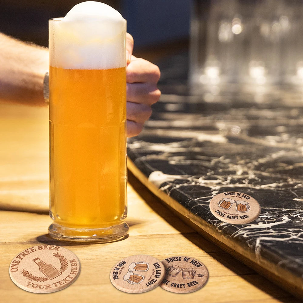 Custom Wooden Tokens with Logo | Beechwood Engraved | 50 MOQ