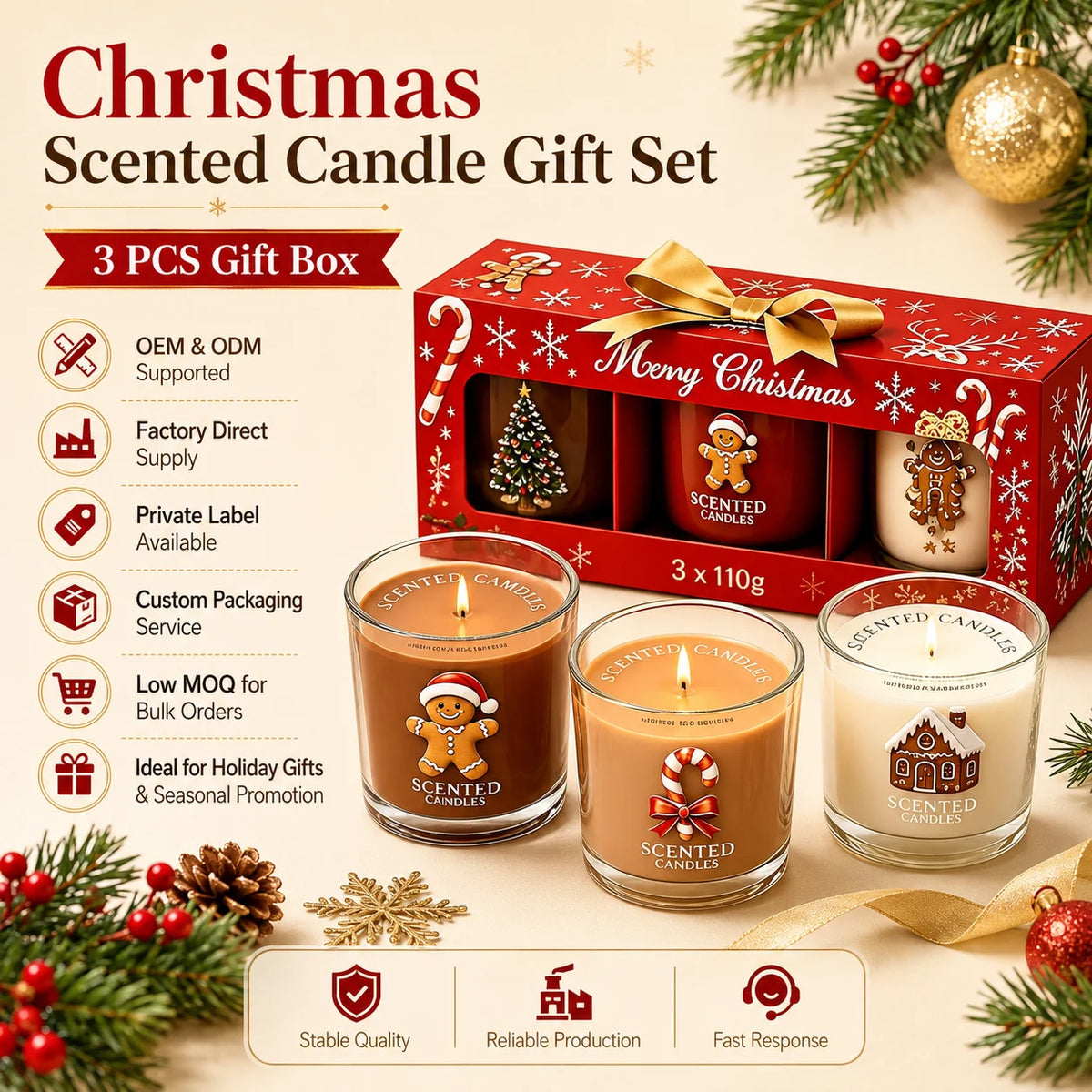 Private Label Christmas Candle Gift Sets Wholesale | Custom Packaging
