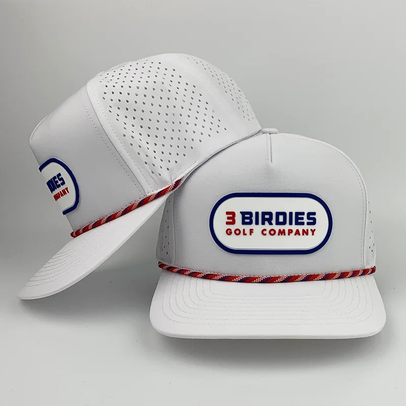 Waterproof Golf Hats Club Company Customized Sports 5 Panel Baseball Cap Hydro Breathable Rope with Rubber/PVC Logo Gorras