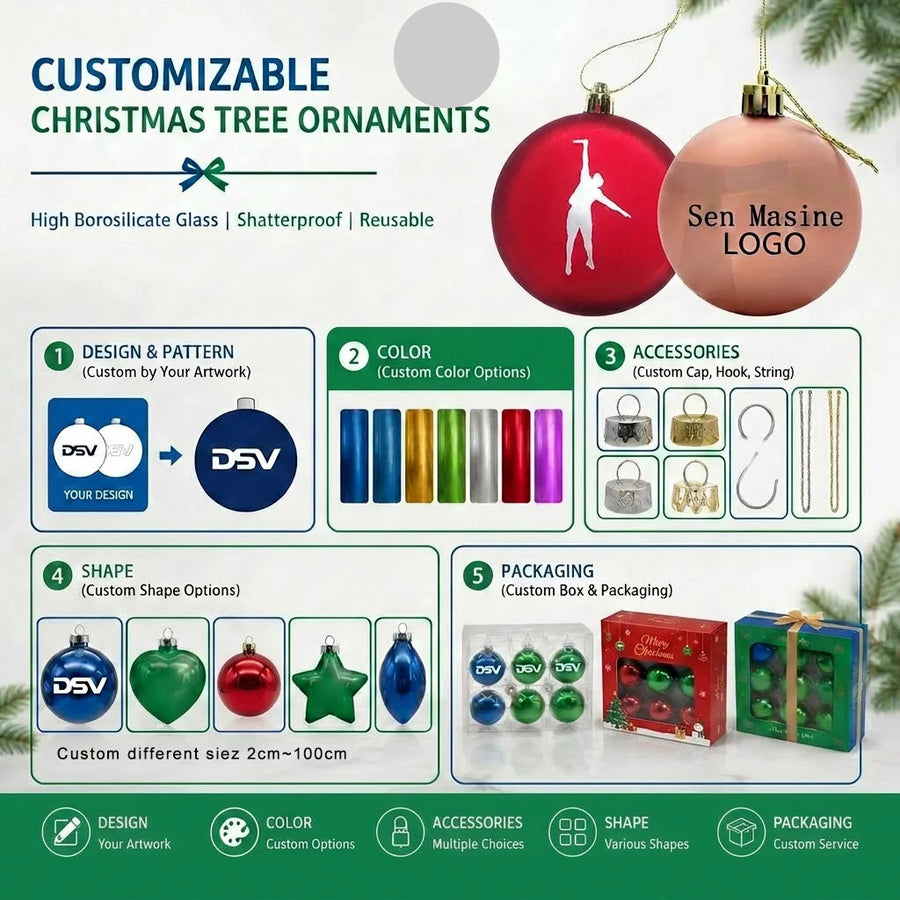 Custom Christmas Ornament Balls Wholesale | Personalized Logo 1-4 Color Print
