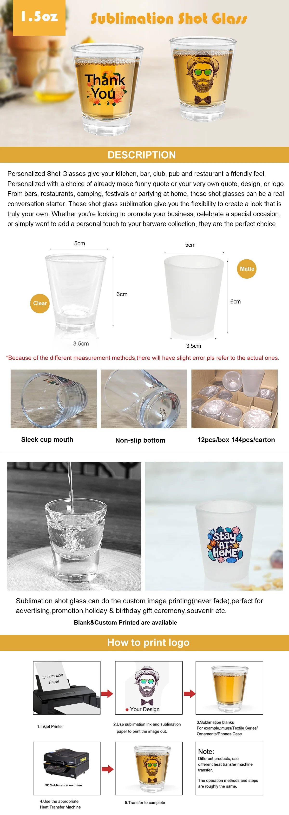 Custom 1.5oz Sublimation Shot Glass | Frosted Glass Barware | Bulk Corporate Gifts