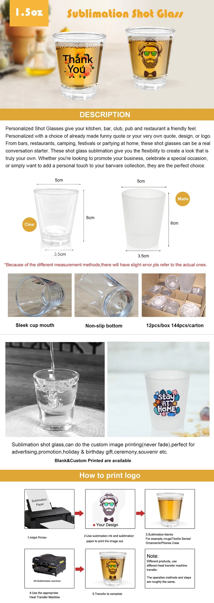 Custom 1.5oz Sublimation Shot Glass | Frosted Glass Barware | Bulk Corporate Gifts