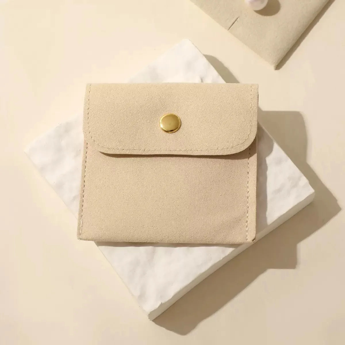 Custom Microfiber Suede Jewelry Pouch Wholesale | 50 MOQ Button Closure
