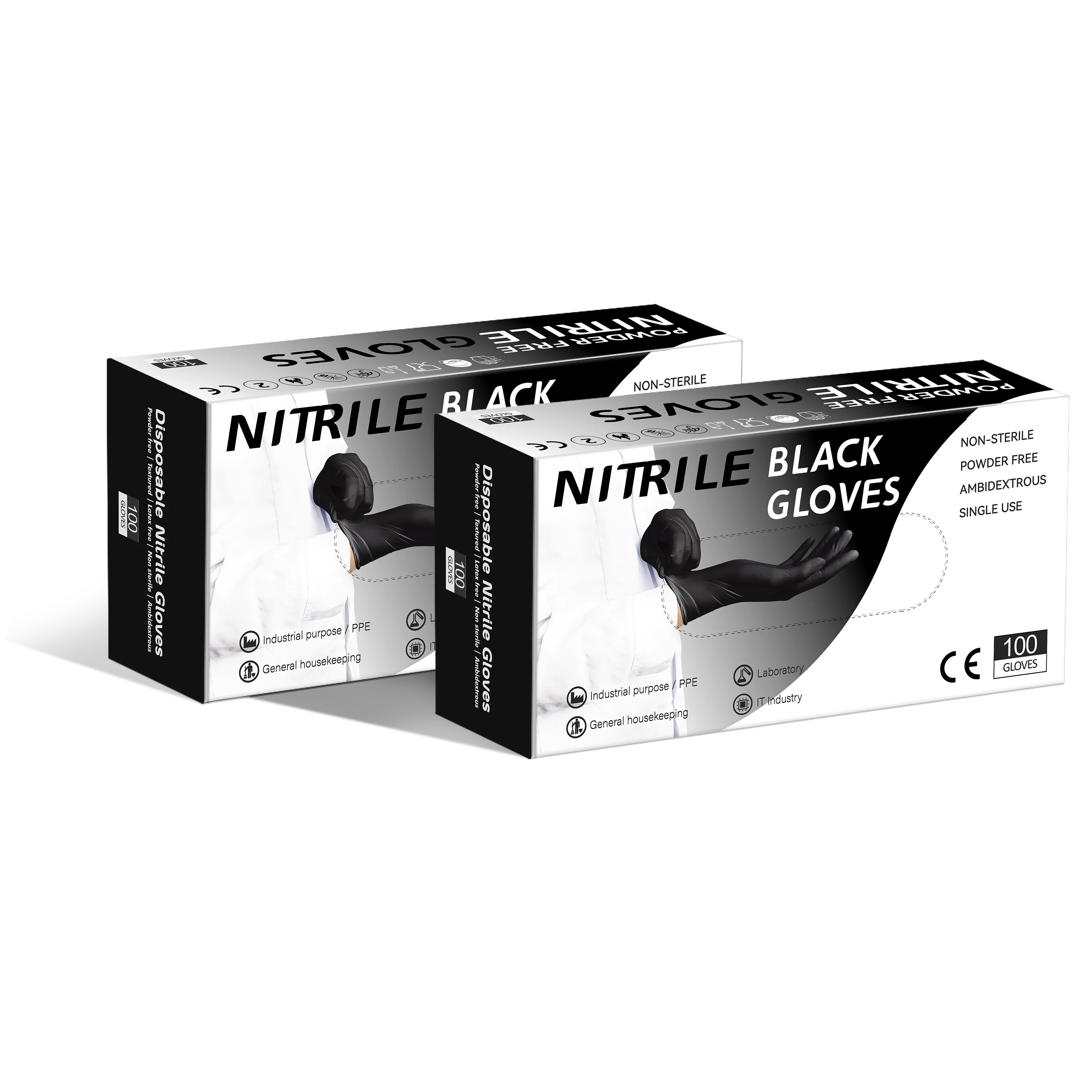 Food Grade Black Nitrile Disposable Gloves | 100 Boxes MOQ | Waterproof Oil Resistant Kitchen Gloves