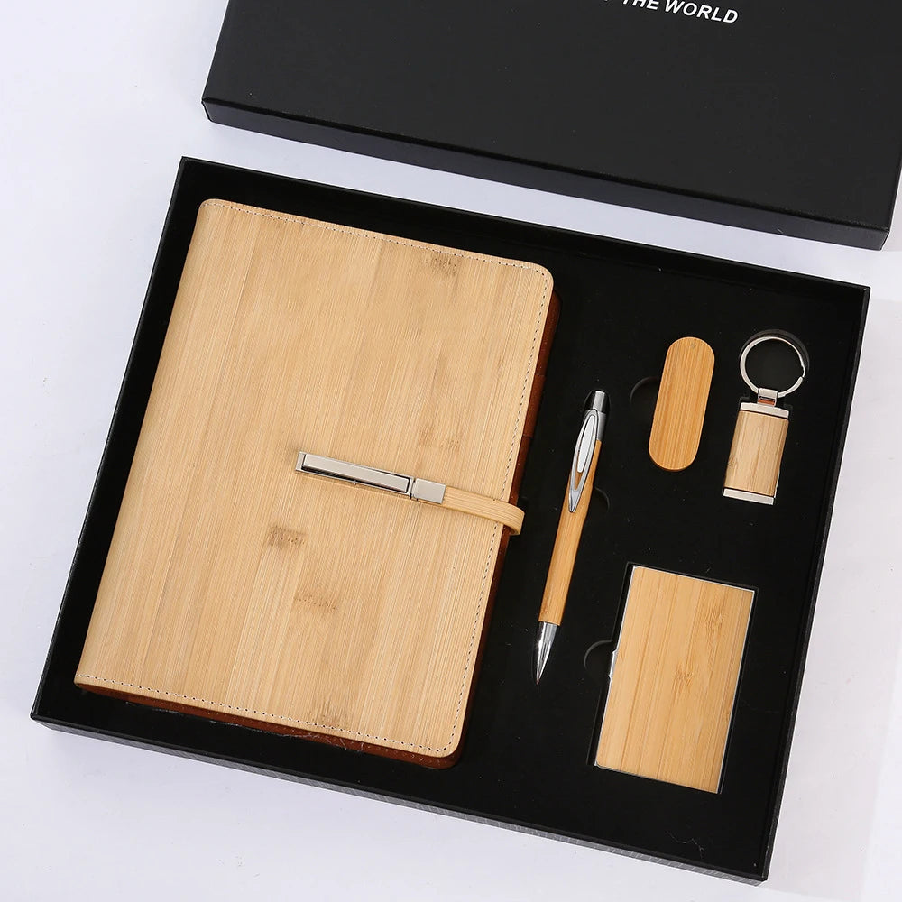 Custom Wooden Notebook Gift Set with Logo | 10 MOQ