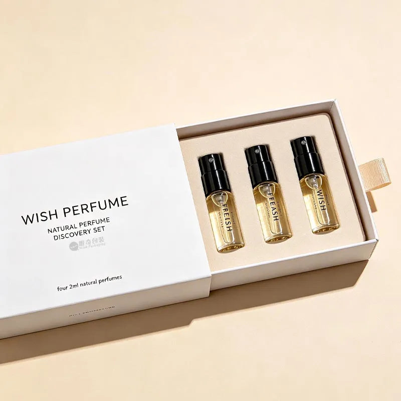 Custom Perfume Sample Gift Sets 500 MOQ | Book-Shaped Magnetic Box 4×2ml