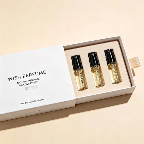 Custom Perfume Sample Gift Sets 500 MOQ | Book-Shaped Magnetic Box 4×2ml