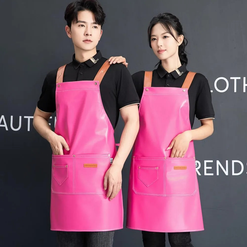 Custom PU Leather Sleeved Aprons with Logo | 50 MOQ for Restaurant Kitchen & Catering Staff Uniforms