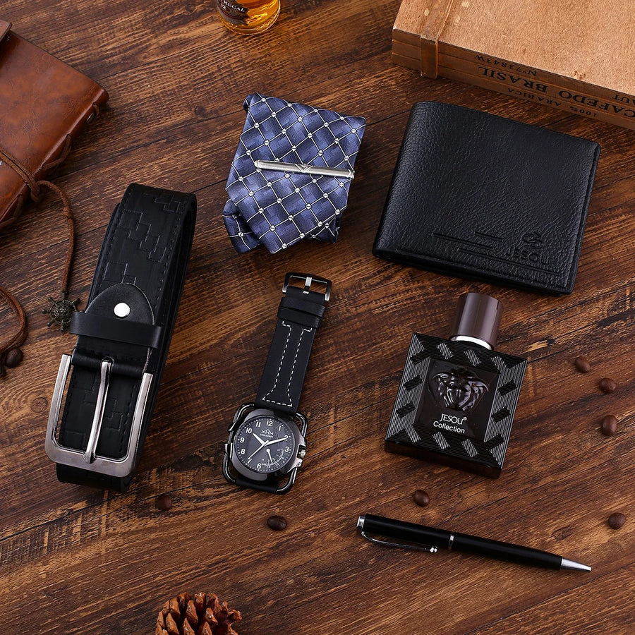 Custom 7-Piece Gift Sets 2 MOQ | Quartz Watch Belt Wallet Tie Perfume