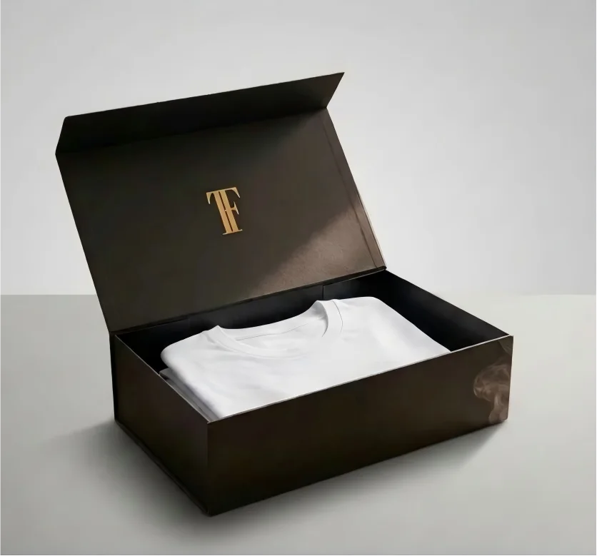 Custom Luxury Rigid Gift Box 200 MOQ | Magnetic Closure Cardboard Box with Hot Stamping for Clothing & Cosmetics