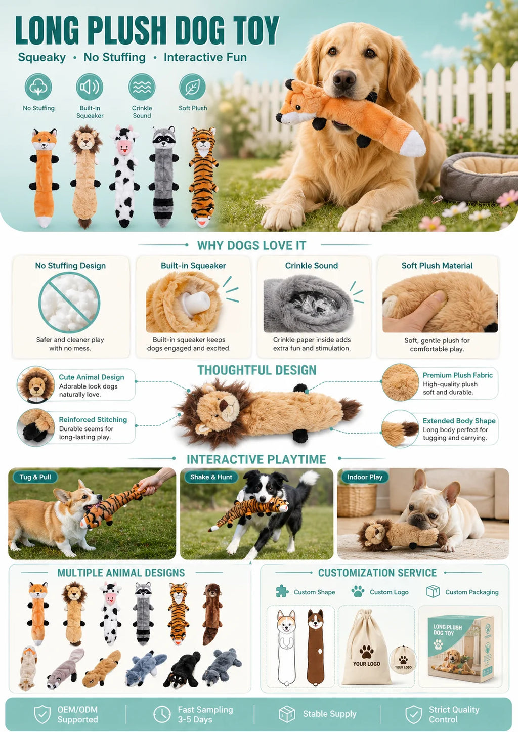 Custom No Stuffing Plush Dog Toy | Reinforced Stitching | OEM ODM Wholesale