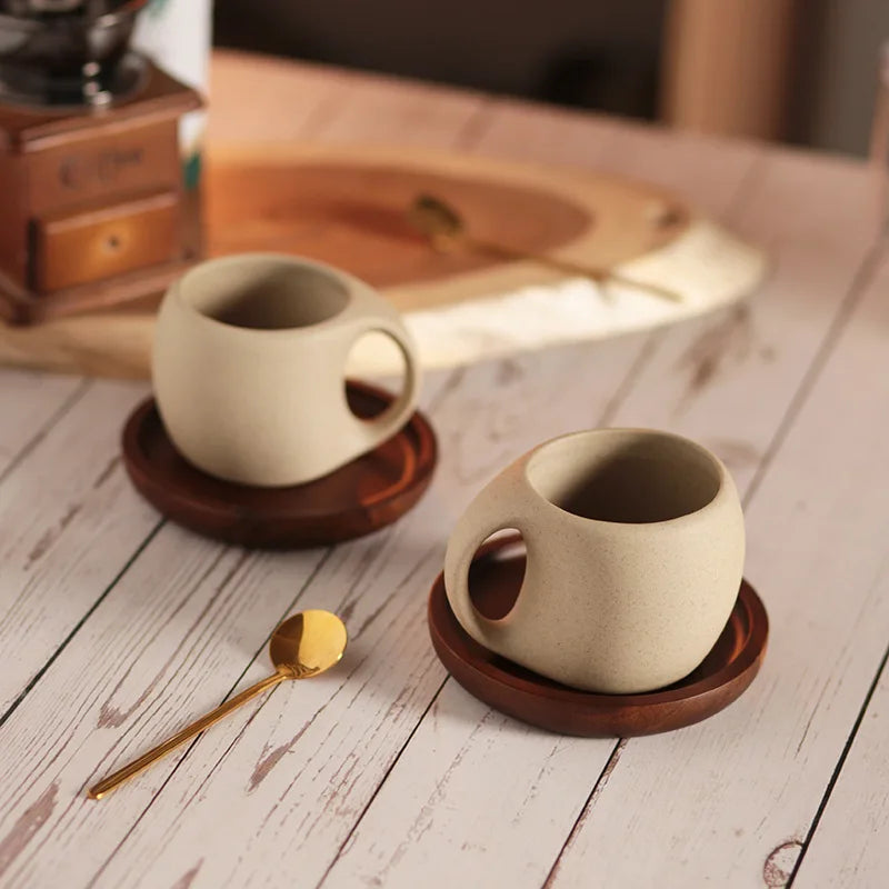 Nordic Ceramic Latte Cup with Wood Tray | 200-240ml | 48 MOQ