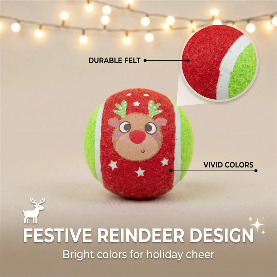 Custom Christmas Dog Toys | 3-Piece Tennis Ball Set | Holiday Pet Gifts